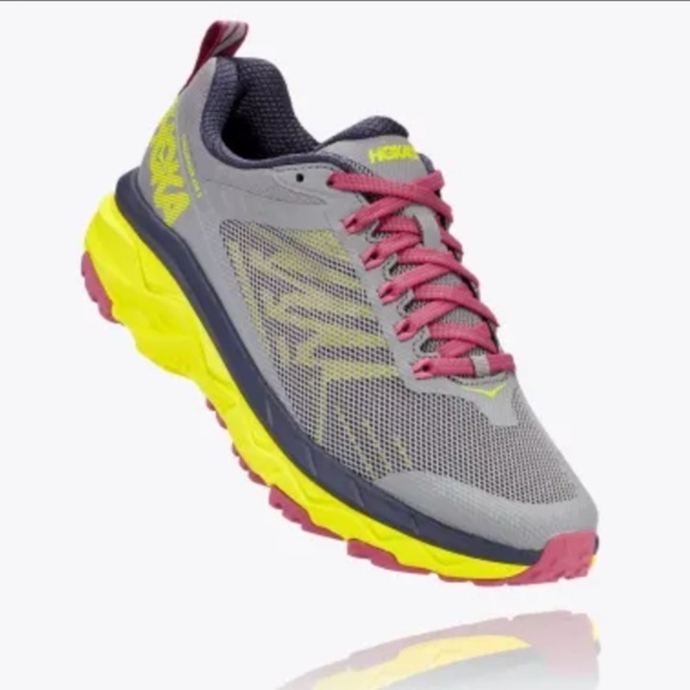 Hoka Athletic Shoes Gray and Yellow